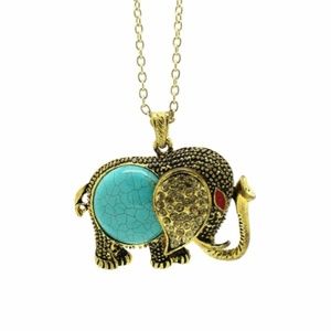 Teal Stone Elephant Necklace